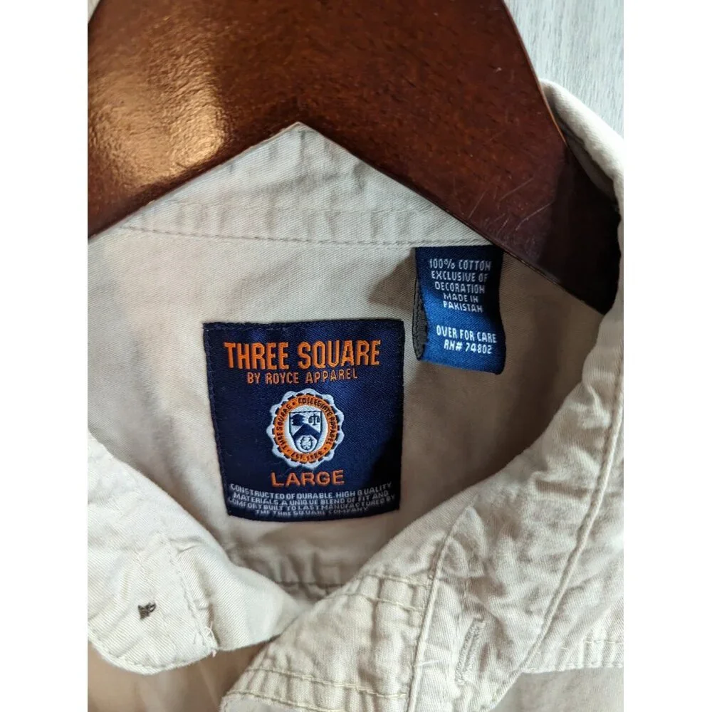 Three Square Royce Apparel Georgia Shirt Mens Tan Button Down Sz Large L - Picture 8 of 8